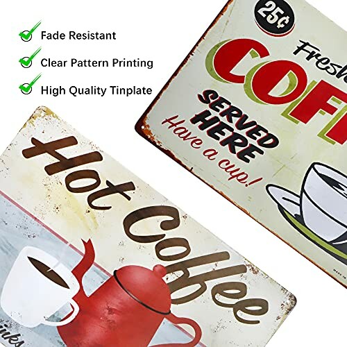 Vintage Metal Coffee Plaque Poster Home Wall Decor close-up view