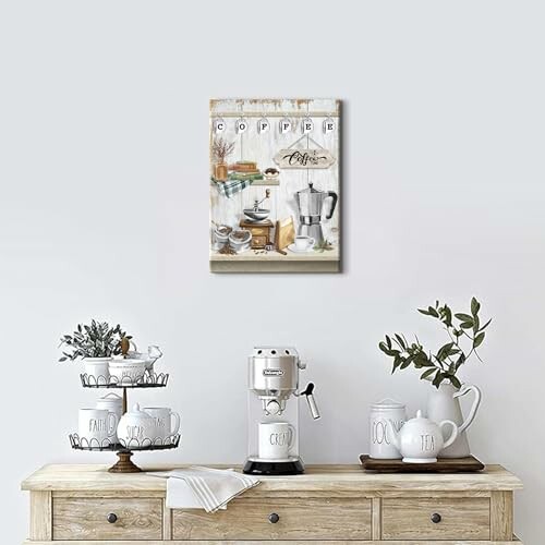 Coffee Bar Sign Canvas Wall Art in a cozy living room