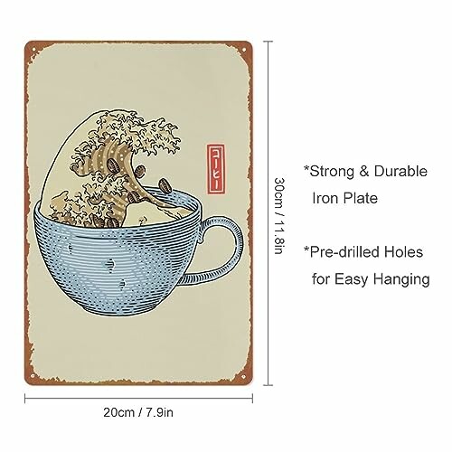 A close-up view of the metal tin sign's design, showcasing the intricate details and retro aesthetic.