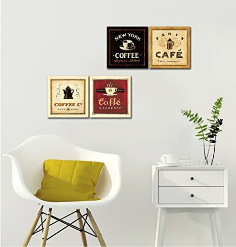 Coffee wall art kit in a cozy coffee shop setting
