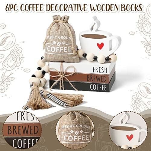 Coffee Bar Decor with Wooden Book Stacks