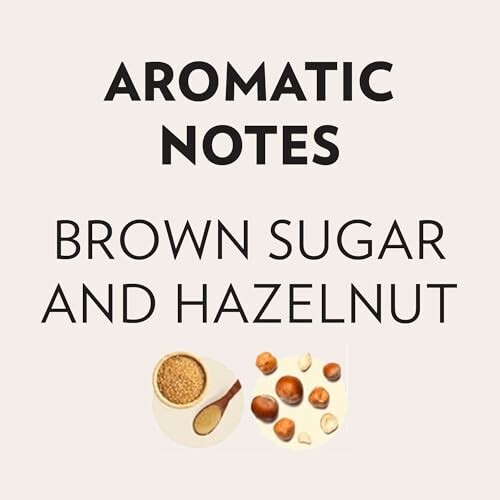 Text reading Aromatic Notes: Brown Sugar and Hazelnut with images of brown sugar and hazelnuts.