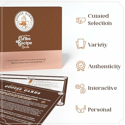 Coffee recipe cards with features like curated selection and interactivity.