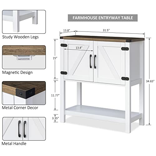 Diagram of a farmhouse entryway table with dimensions and features