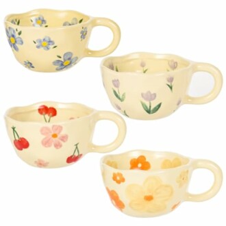 Ceramic Coffee Mug Set of 4 Vintage Flower Mugs