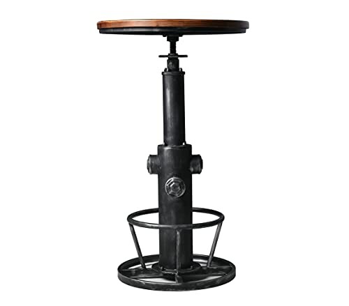 Industrial-style adjustable bar stool with wooden seat and metal base