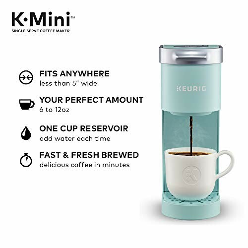 Keurig K-Mini coffee maker with cup of coffee