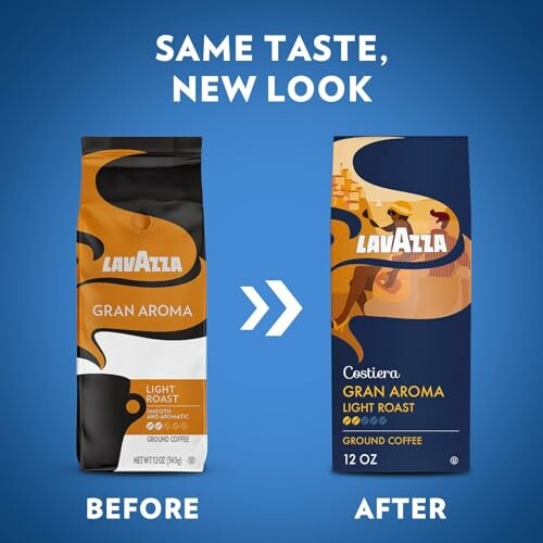 Lavazza coffee packaging redesign, before and after comparison.