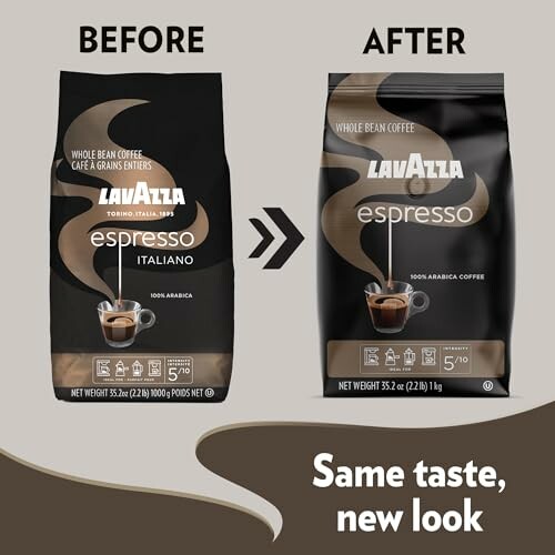 Comparison of Lavazza espresso coffee packaging before and after redesign.