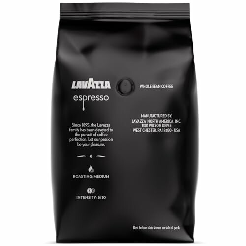 Lavazza espresso whole bean coffee bag.