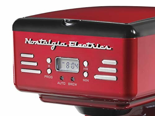 Red Nostalgia Electrics coffee maker with digital display.