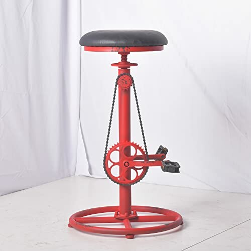 Red stool with bicycle pedal design.