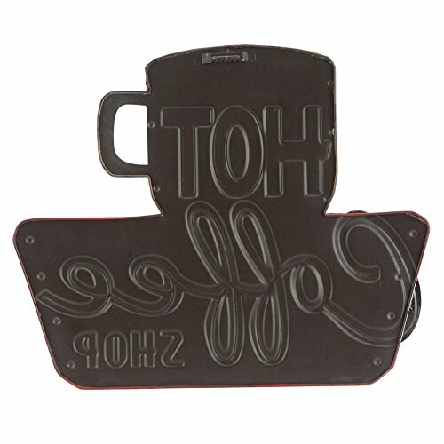 Retro-style hot coffee sign with embossed lettering.