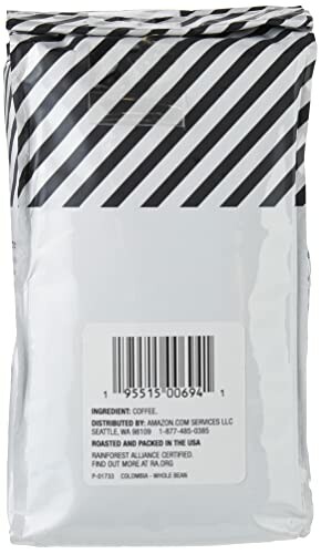 Back view of a coffee bag with barcode and text.