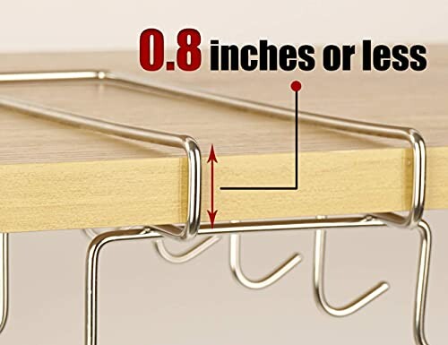 Metal hook rack fitting under a shelf showing 0.8 inches or less thickness.